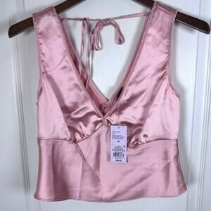 NEW Wild Fable Satin Rosette Cropped Tank Top Peachy Pink Women’s Medium